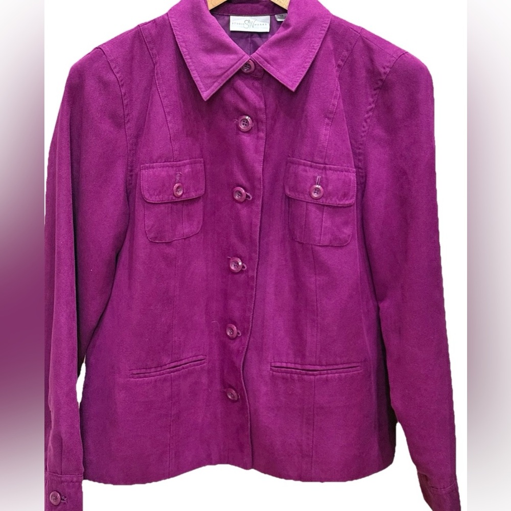 Vintage Magenta Faux Suede Jacket Blazer Size 14 Statement Pink Button Front